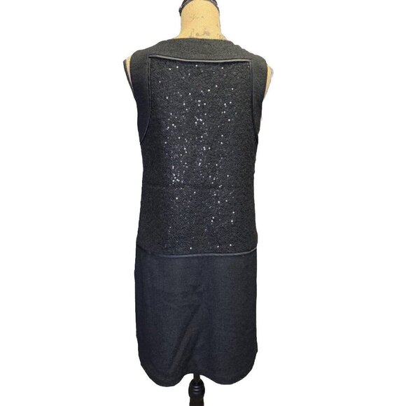 Ann Taylor LOFT Black Sheath Dress Sleeveless Sequin Lined Wool Blend Size 6 - Picture 3 of 10